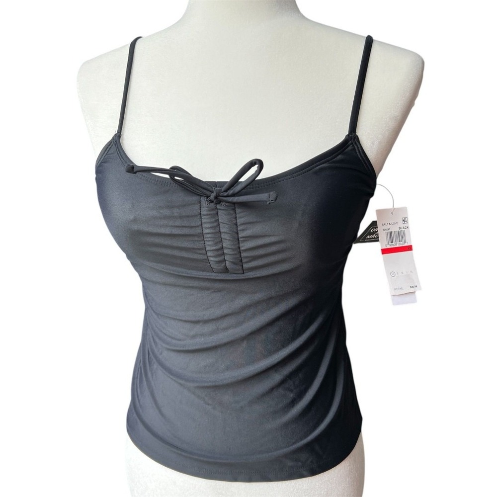 NWT Salt & Cove Swim Tankini Black Ruched Tie Front Bathing‎ Suit Top XS